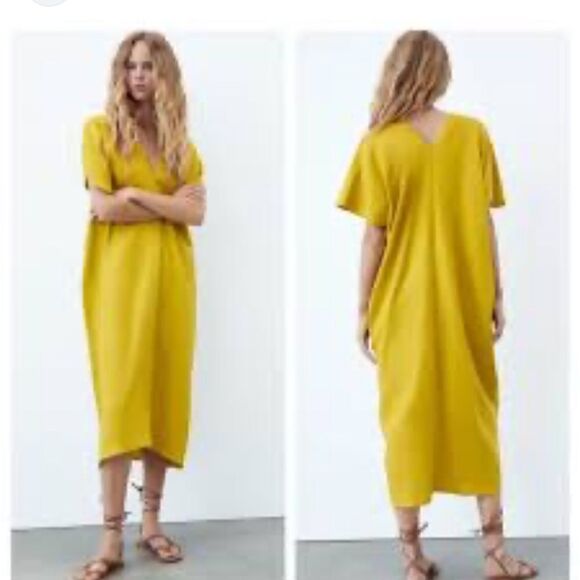 Zara linen blend kaftan tunic dress - Picture 2 of 6